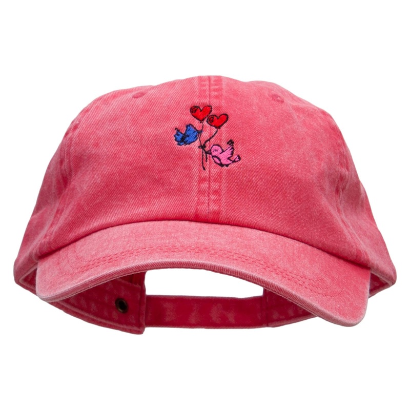 Love Birds Embroidered Pigment Dyed Wash Cap Fuchsia One Size