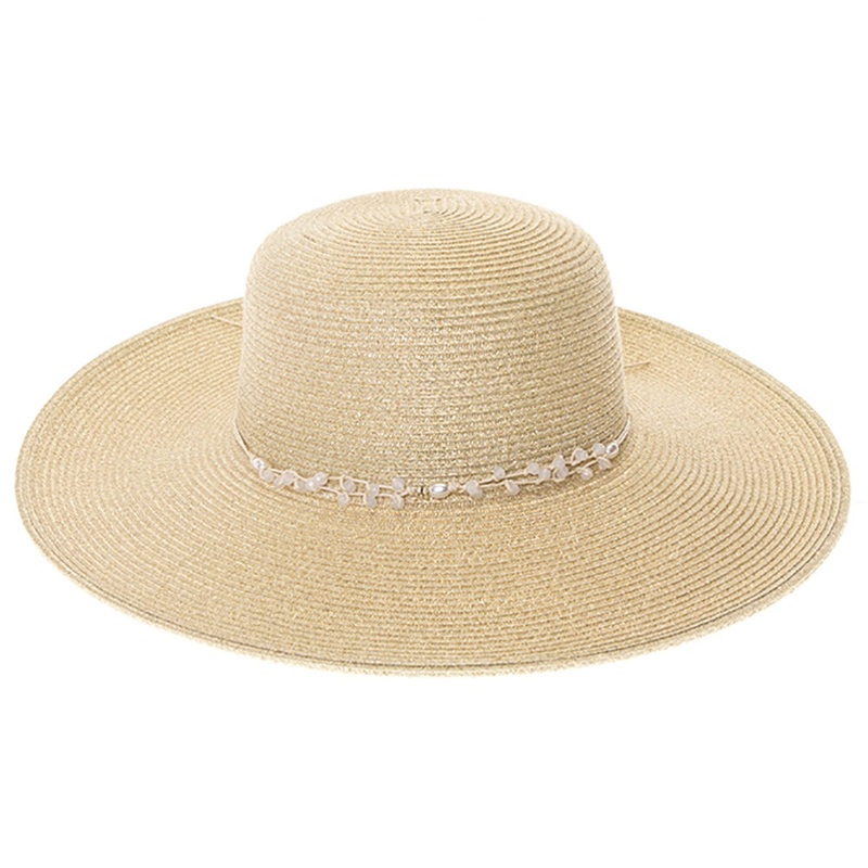 Metallic Shimmer Sun Hat with String of Beads – Boardwalk Style Gold Medium (57 cm)