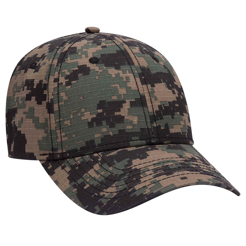 Otto Camouflage 6 Panel Low Profile Baseball Cap, Garment Washed Camo Dad Hat – 103-713 Blk/Dk.Grn/Dk.Kha