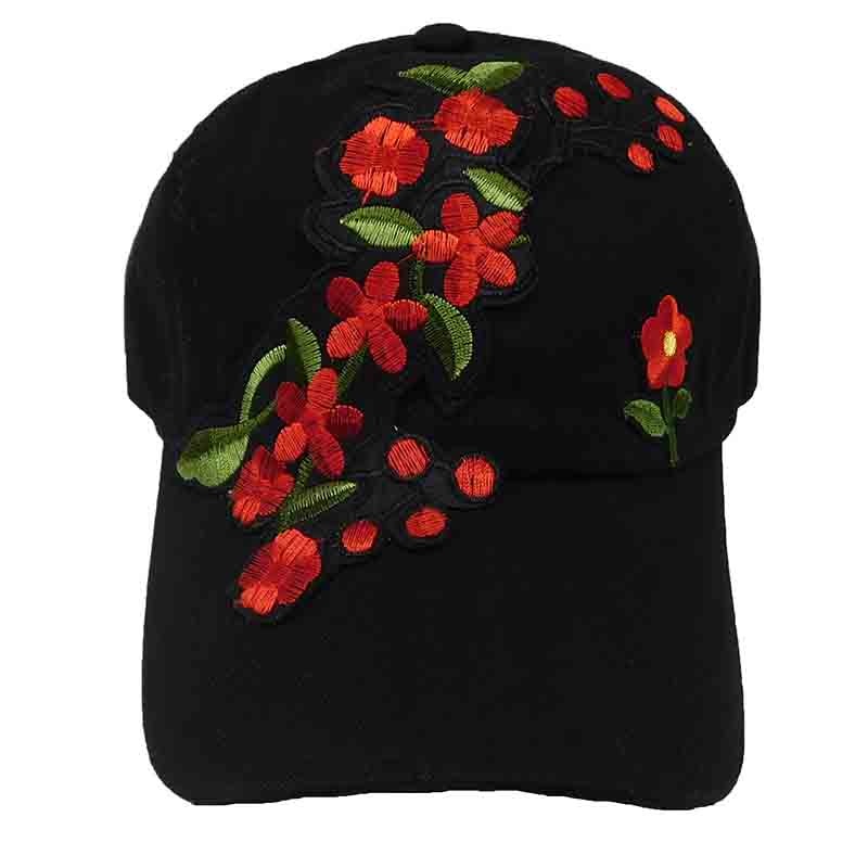 Plum Flower Embroidered Baseball Cap black