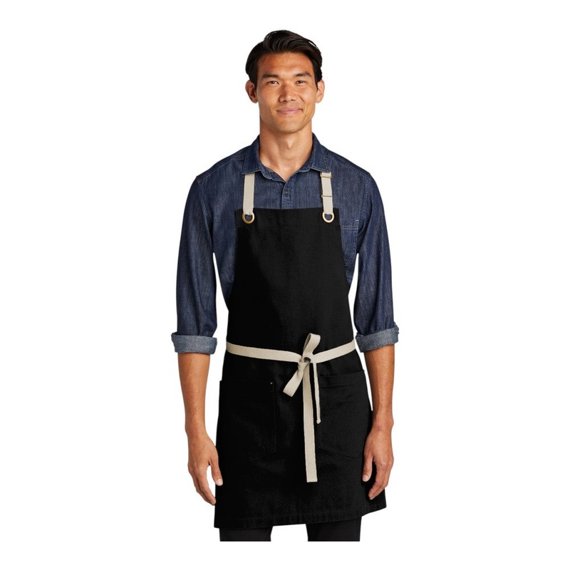 Port Authority A815 Canvas Full-Length Two-Pocket Apron Black/ Stone