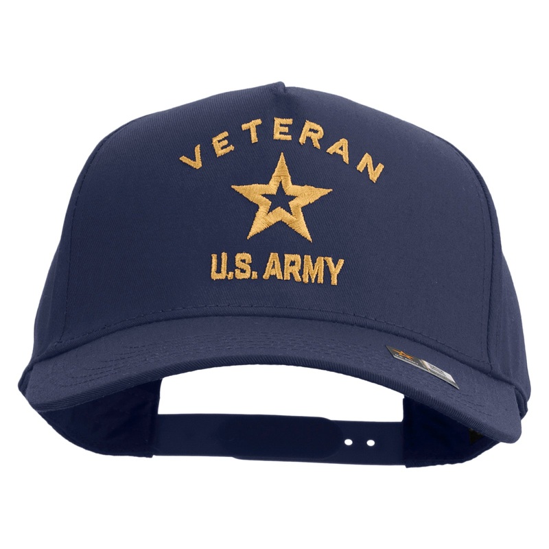 U.S. Army Veteran Military Embroidered Solid Cotton Twill 5 Panel Prostyle Snap Cap Navy One Size