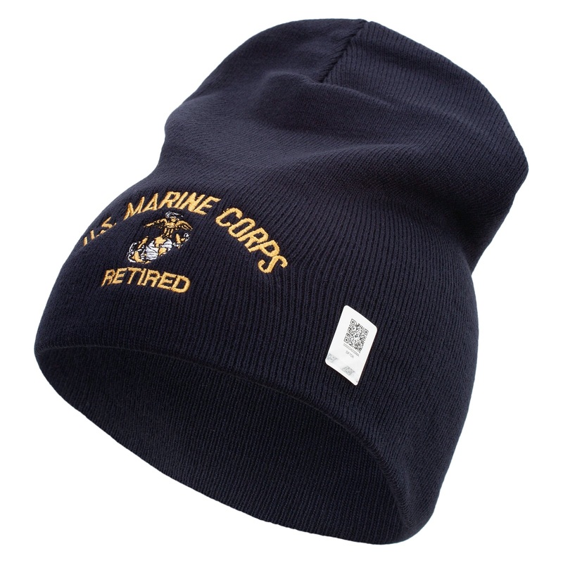 US Marine Corps Retired Symbol Embroidered 8 Inch Short Beanie Made in USA Navy One Size