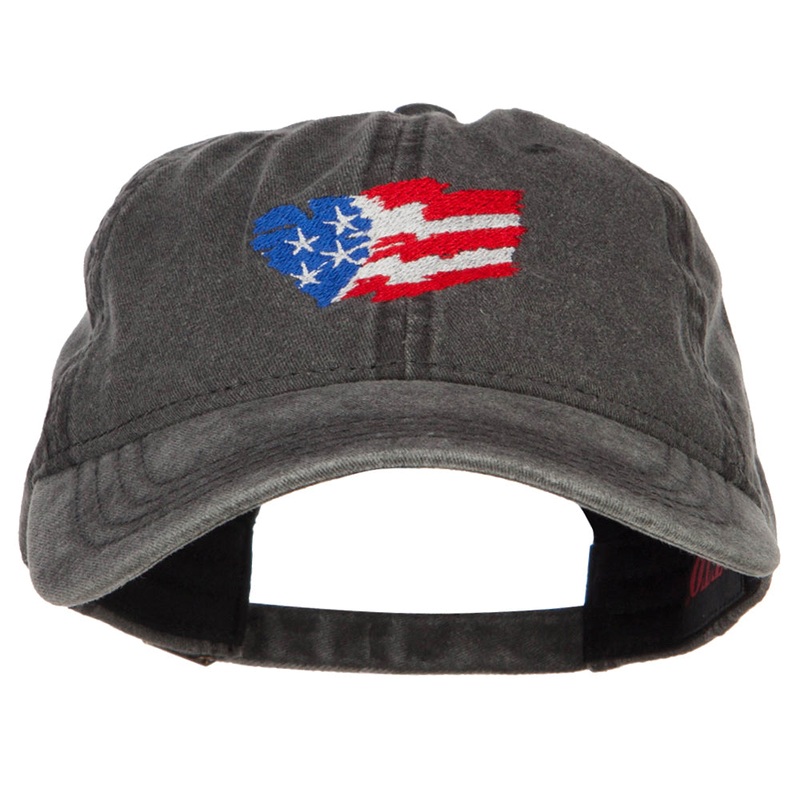 Wave Heart USA Flag Embroidered Washed Cap Black One Size