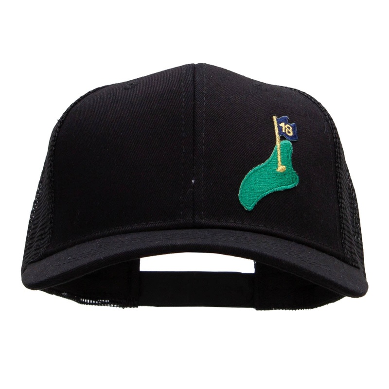 18th Hole on Green Patched Premium Mesh Cap Black Black One Size