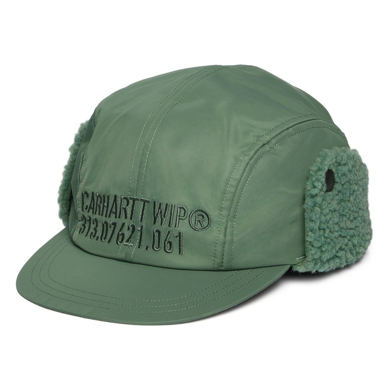 Carhartt WIP Hats Olten 4 Panel Cap With Earflaps – Olive Adjustable