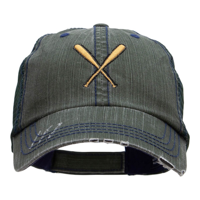 Crossed Bats Embroidered Low Profile Special Cotton Mesh Cap Green One Size