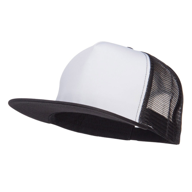 Flat Bill Snapback Trucker Cap White Black One Size