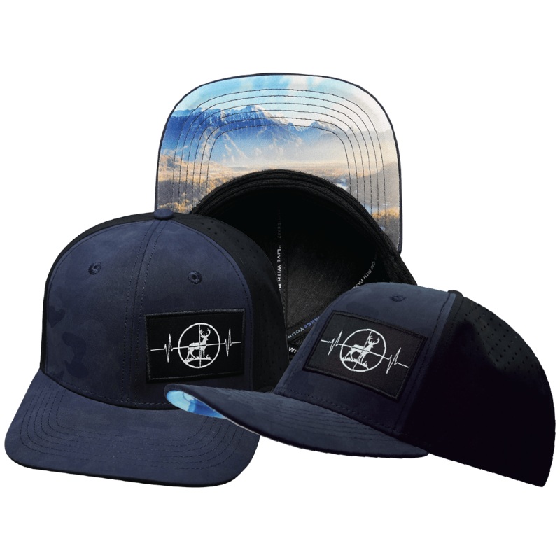 Hunting Hat – Baseball Hat Fit – Soft Blue Camo / Black – Laser Mesh