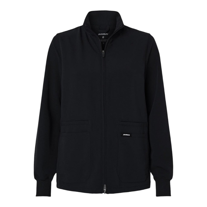 Jaanuu Women’s Ceri Essential Full-Zip 6-Pocket Scrub Jacket W60001 Black XXS