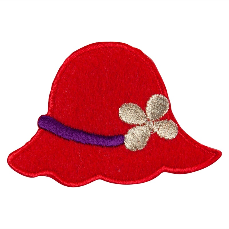 Lady Red Felt Hat Iron on Patch Red Gold One Size