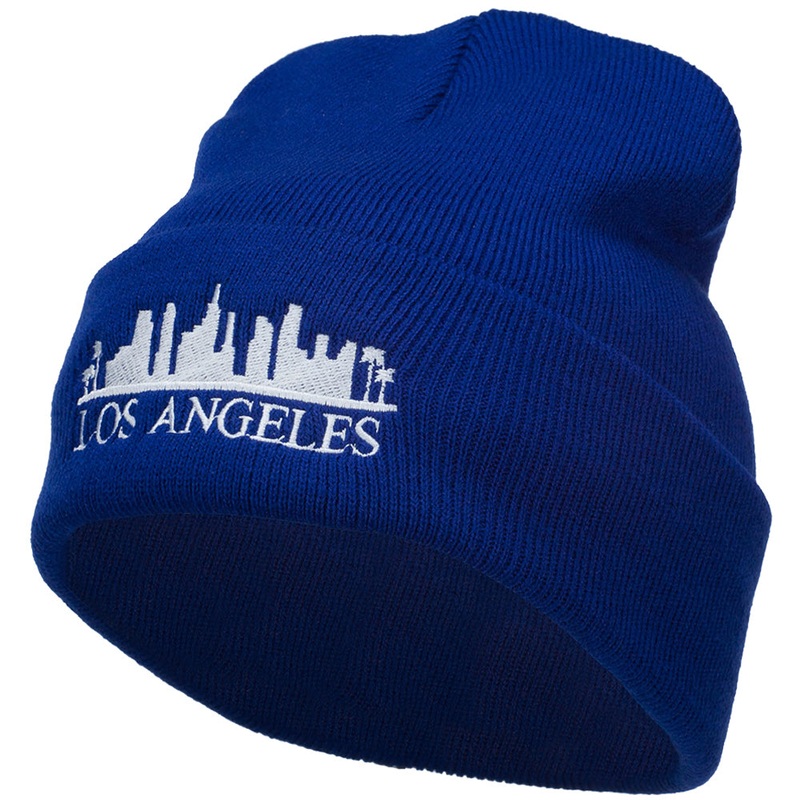 Los Angeles Skyline Embroidered Long Beanie Royal One Size