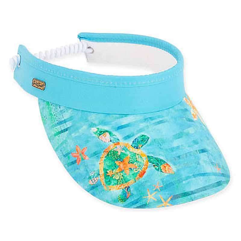 Nassau Turtle Cotton Sun Visor with Coil – Sun ‘N’ Sand Visor Hats Turquoise