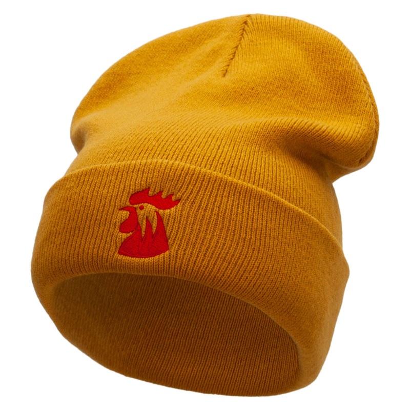 Red Rooster Embroidered 12 Inch Long Knitted Beanie Camel One Size