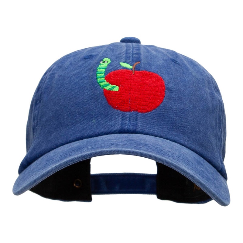 School Worm Apple Embroidered Unstructured Cotton Cap Royal One Size