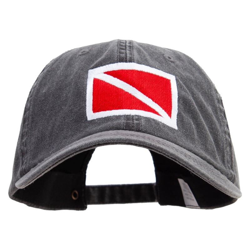 Scuba Diver Down Flag Embroidered Big Size Washed Pigment Dyed Cap Black XL-3XL