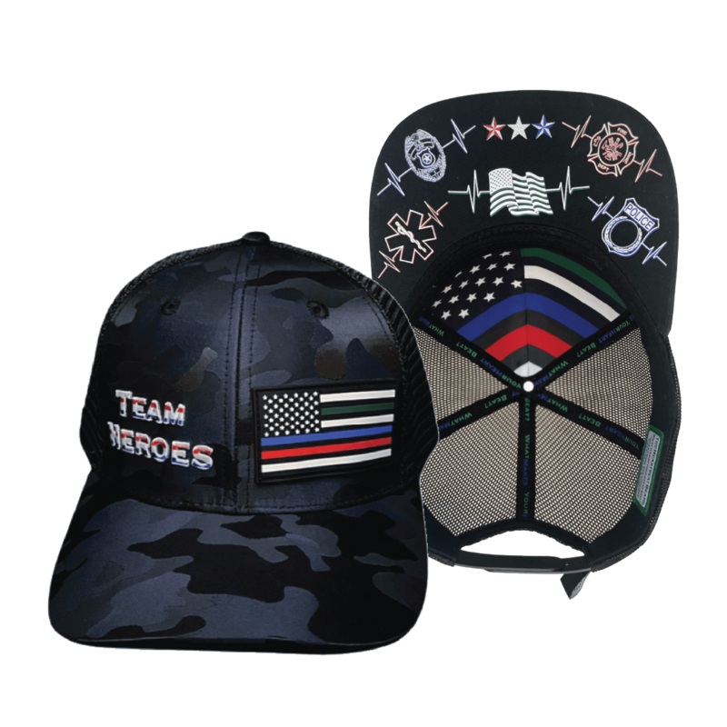 Team Heroes Hat – Baseball Hat Fit – Navy Camo / Black – Trucker Mesh