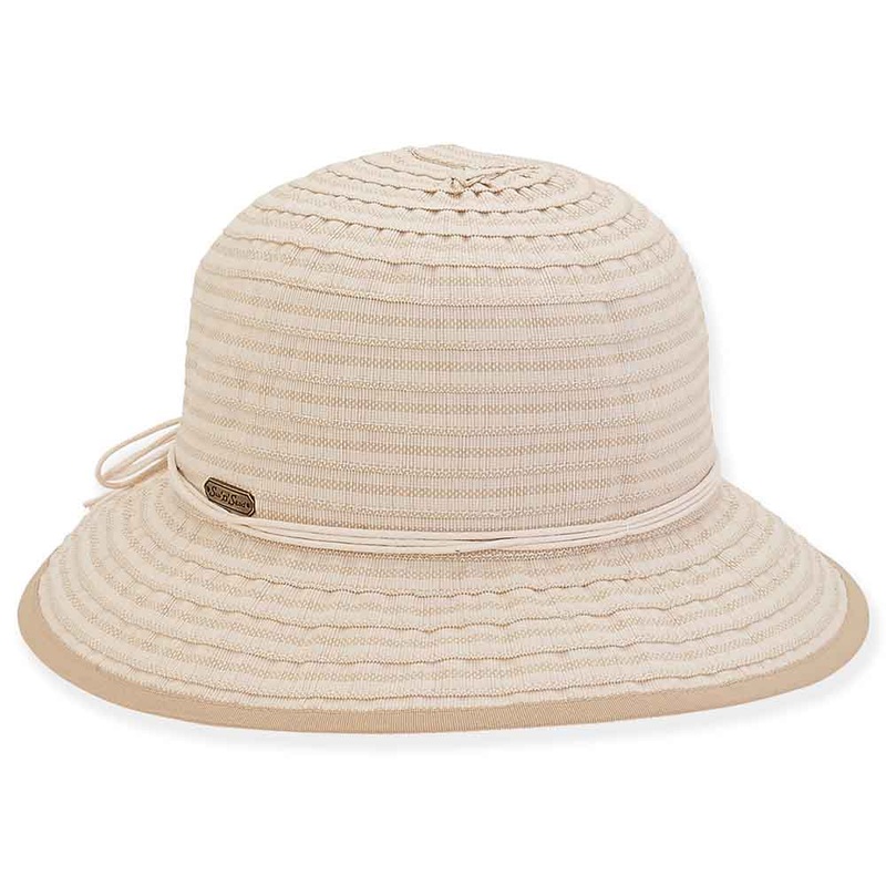 Two Tone Fabric Ribbon Split Brim Summer Hat – Sun ‘N’ Sand Hats Tan Medium (57 cm)
