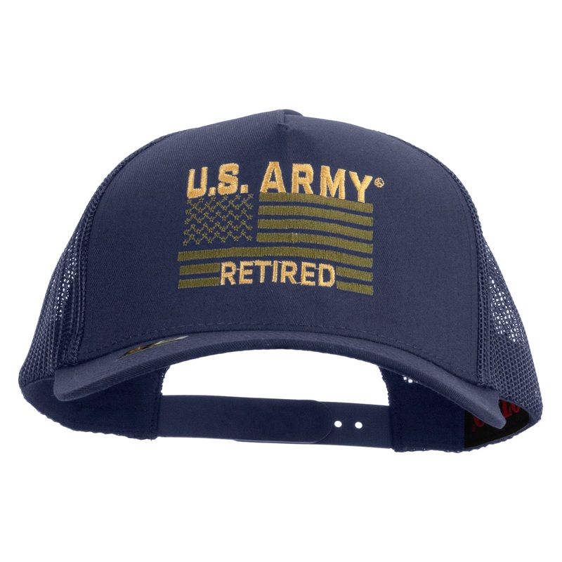U.S. Army Retired Flag Embroidered Twill 5 panel Mesh Back Cap Navy One Size