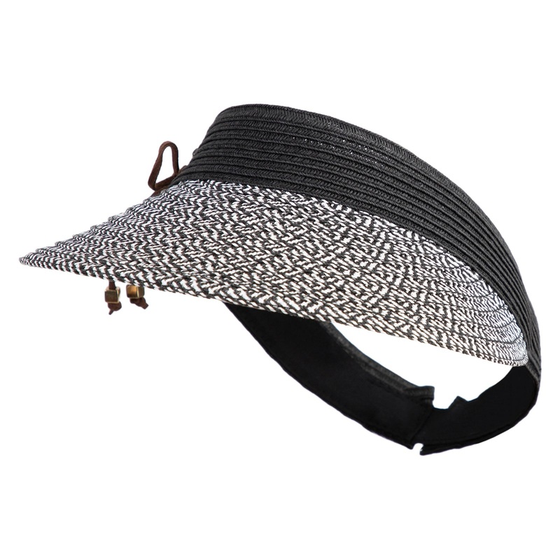 UPF 50+ Paper Braid Adjustable Velcro Visor Black White One Size