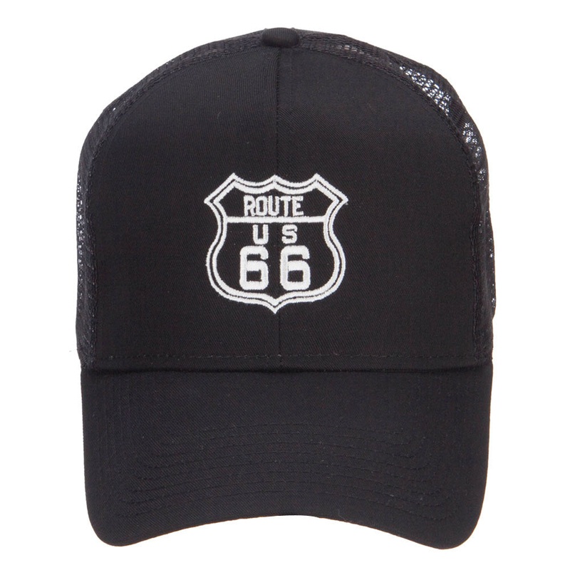 US Route 66 Embroidered Mesh Cap Black One Size