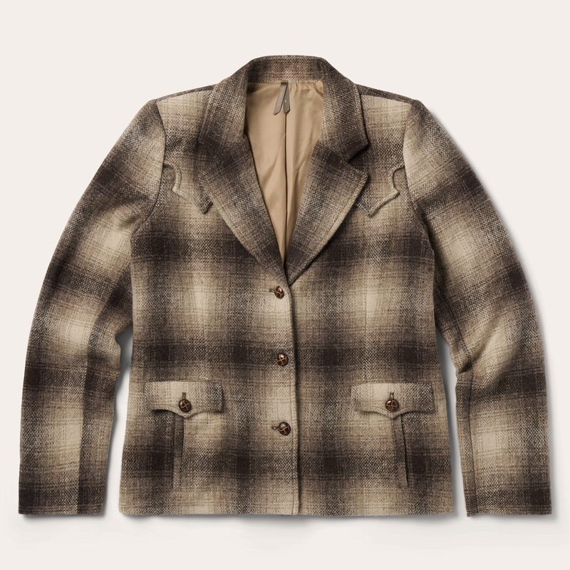 Wool Plaid Western Blazer Brown XS
