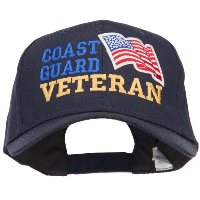 Wording of Coast Guard Veteran with Flag Patched Pro Cap Navy One Size