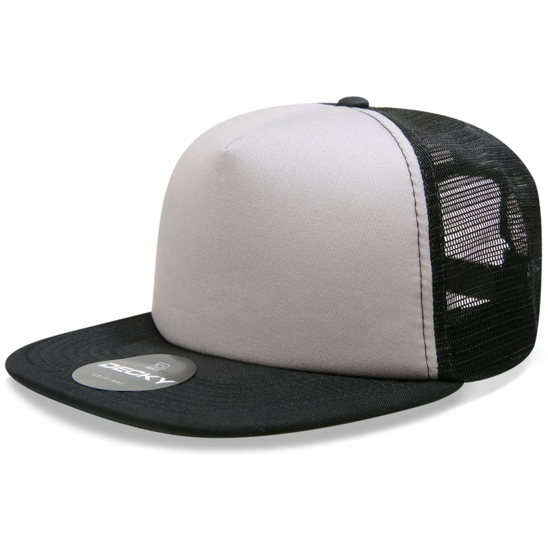 Decky 1080 5 Panel Structured Foam Trucker Cap, Heavy Duty Trucker Hat, Flat Bill – CASE Pricing Grey/Black
