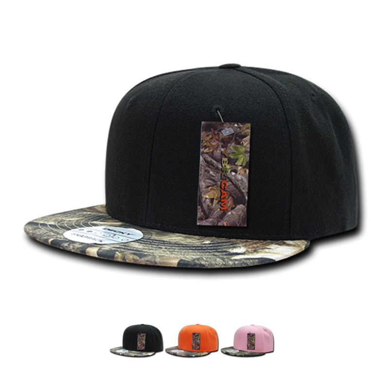 Decky 390 Hybricam Camo Bill Flatbill Snapback Hat Black/Camo