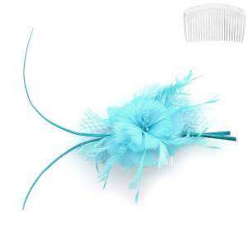 Feather Flower Hair Comb Fascinator Light Blue