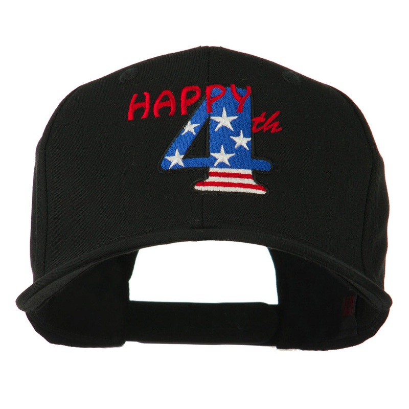 Happy 4th Embroidered Cap Black One Size