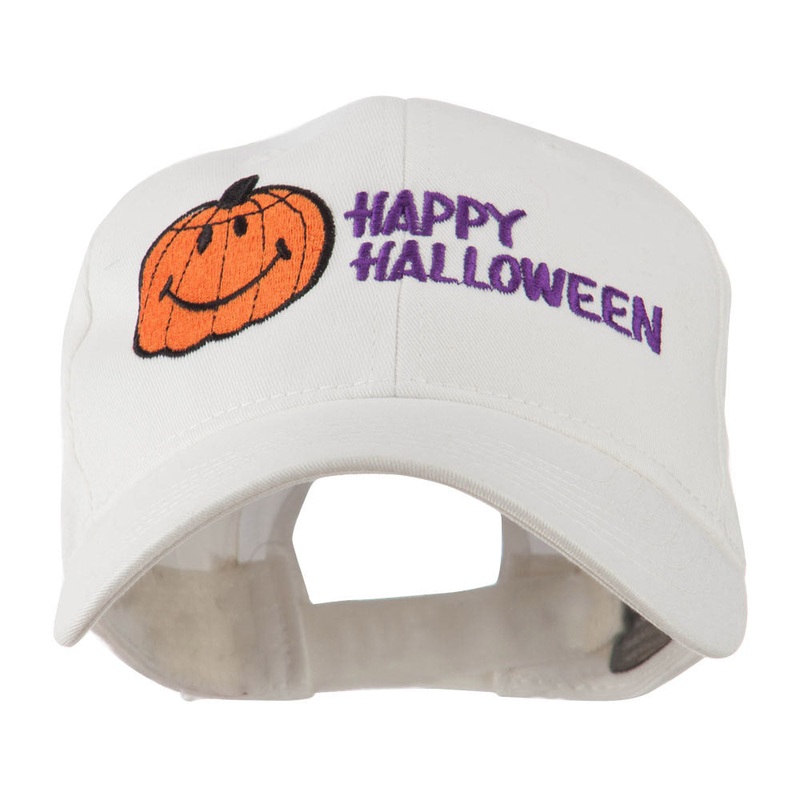 Happy Halloween Smile Pumpkin Embroidered Cap White One Size