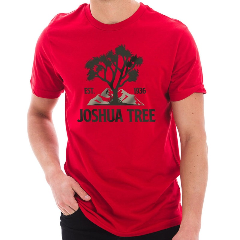 Joshua Tree Logo Graphic Design Ring Spun Combed Cotton Short Sleeve Deluxe Jersey T-Shirt Red XS