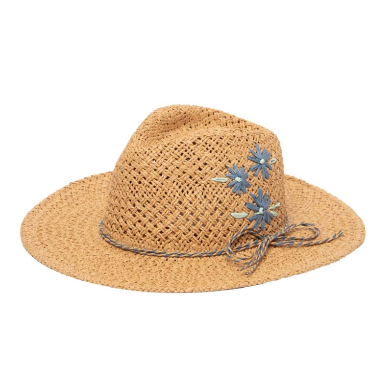 Petite Safari Hat with Embroidered Flower Accent – San Diego Hat Tan Small (54 CM)