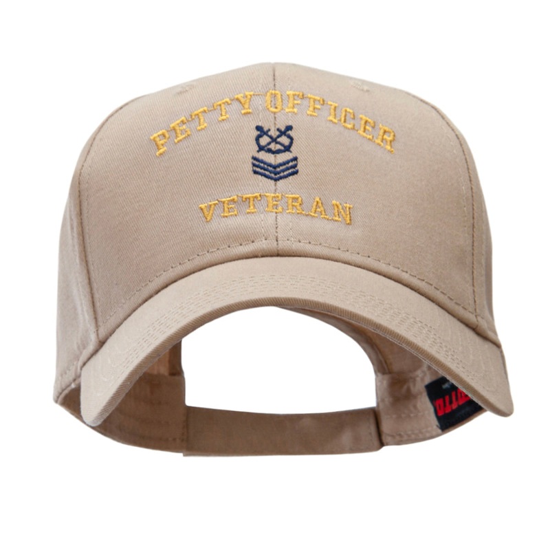 Petty Officer Veteran Embroidered Solid Cotton Twill Low Profile Strap Cap Khaki One Size