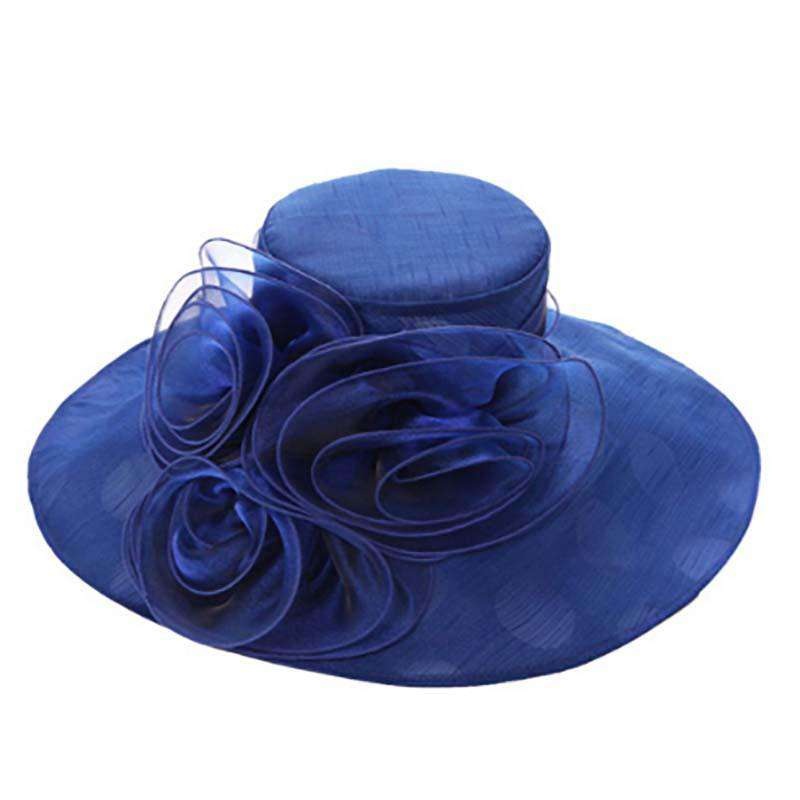 Polka Dot Organza Hat with Lilies Royal Blue