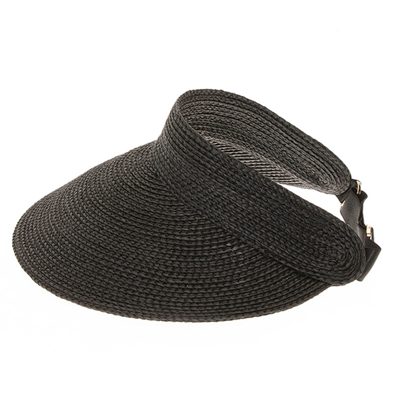 Straw Sun Visor with Slide Adjuster, Fits Small to Large Sizes – Boardwalk Style Black