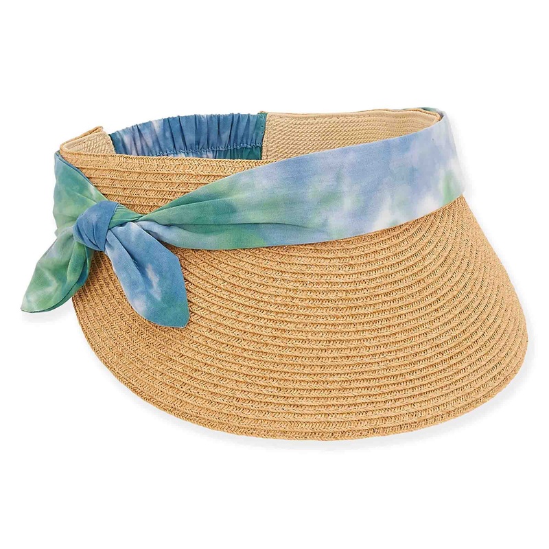 Tie Knot Band Sun Visor with Elastic Closure – Sun ‘N’ Sands Hats Blue Tie Dye OS
