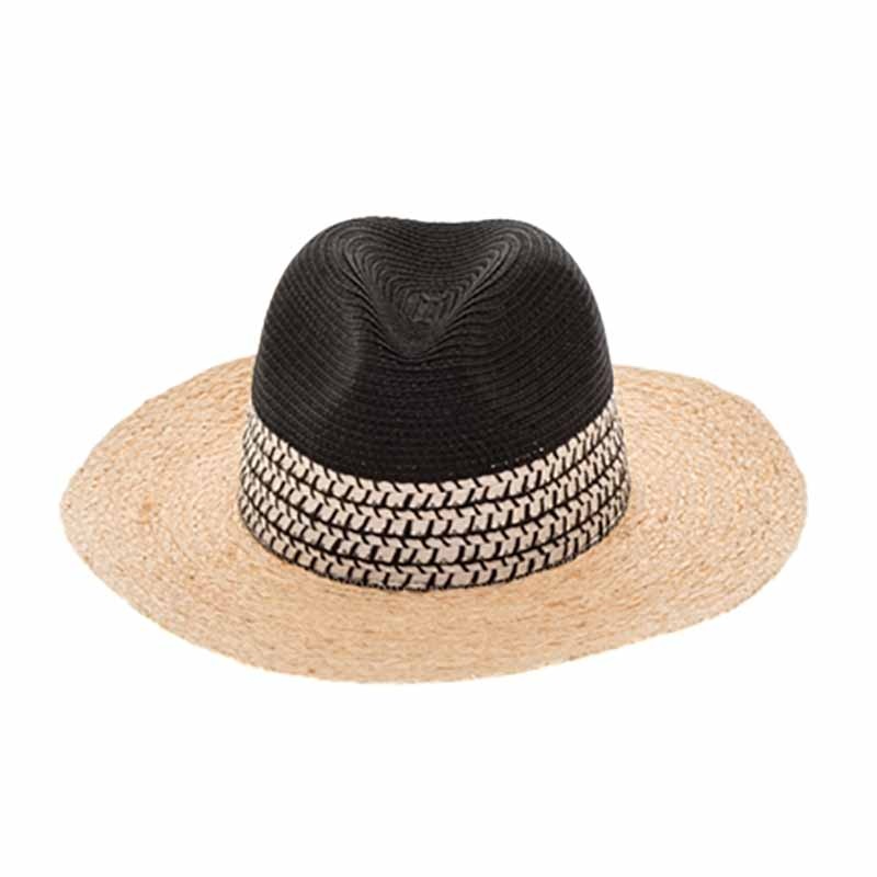 Two Tone Straw Brim Safari Hat with Black Crown – Boardwalk Style Black Medium (57 cm)