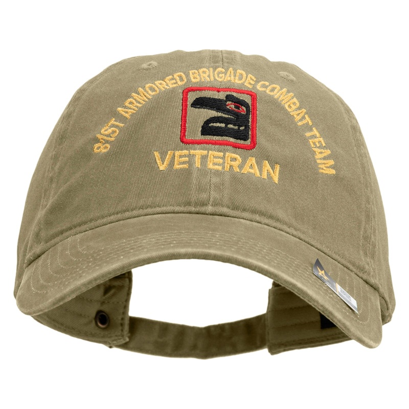 U.S. Army 81st Armored Brigade Combat Team Embroidered Washed Solid Pigment Dyed Cotton Twill Brass Buckle Cap Khaki One Size