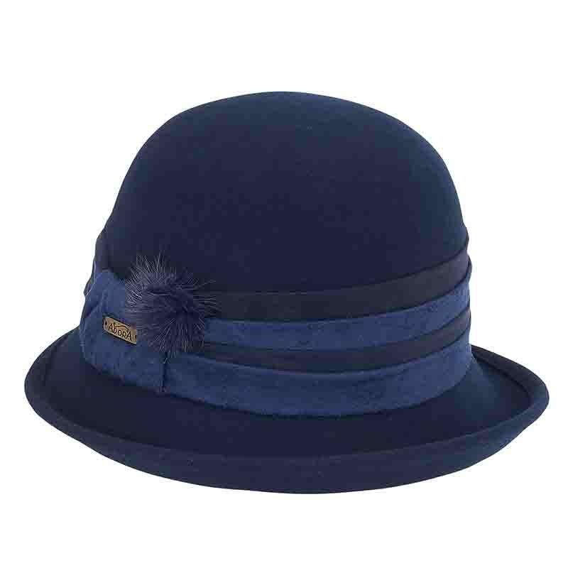 Up Turned Brim Cloche Hat with Pom Pom by Adora-Navy Navy M/L (58.5 cm)