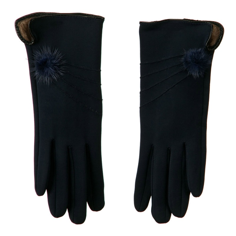 Woman’s Faux Fur Lined Pompom Accent Glove Black One Size