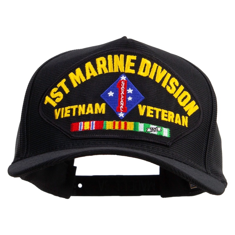 1st Marine Division Vietnam Veteran Patched Snapback Hat Made in USA Black One Size
