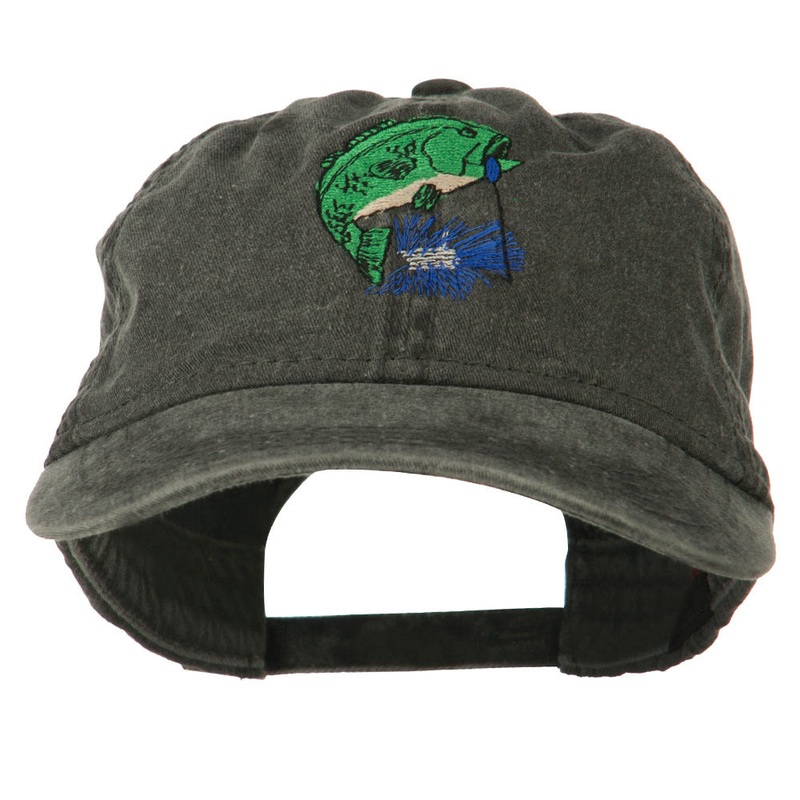Bass Fishing Embroidered Washed Cap Black One Size