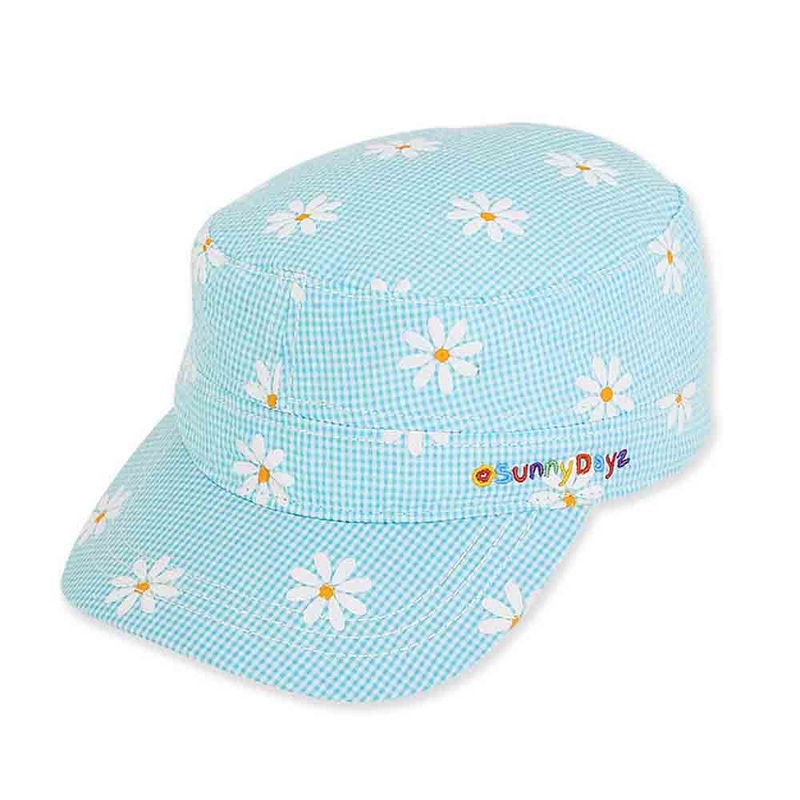 Daisy Gingham Cotton Cadet Cap for Small Heads – Sunny Dayz Hat Sea Foam XS / S (52-54 cm)