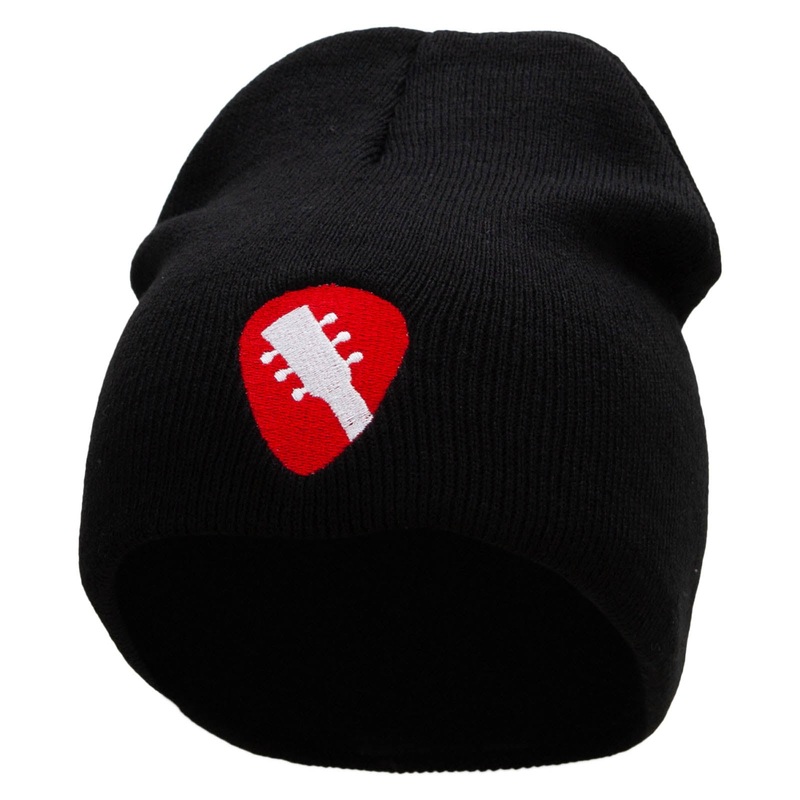 Guitar Pick Embroidered 8 inch Acrylic Short Blank Beanie Black One Size