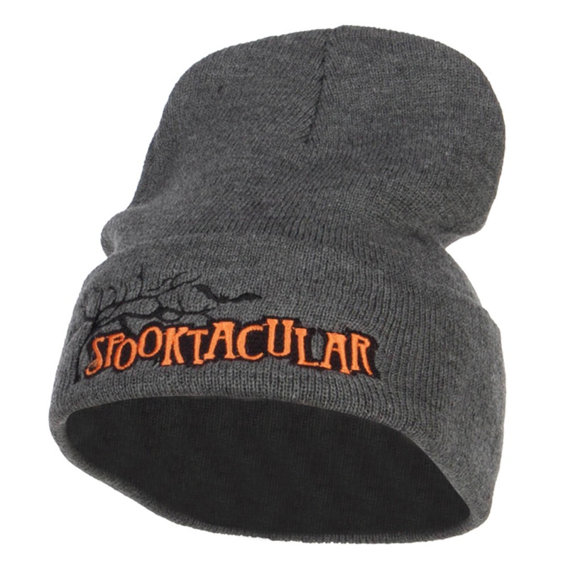 Halloween Spooktacular Embroidered Long Beanie Dk Grey One Size