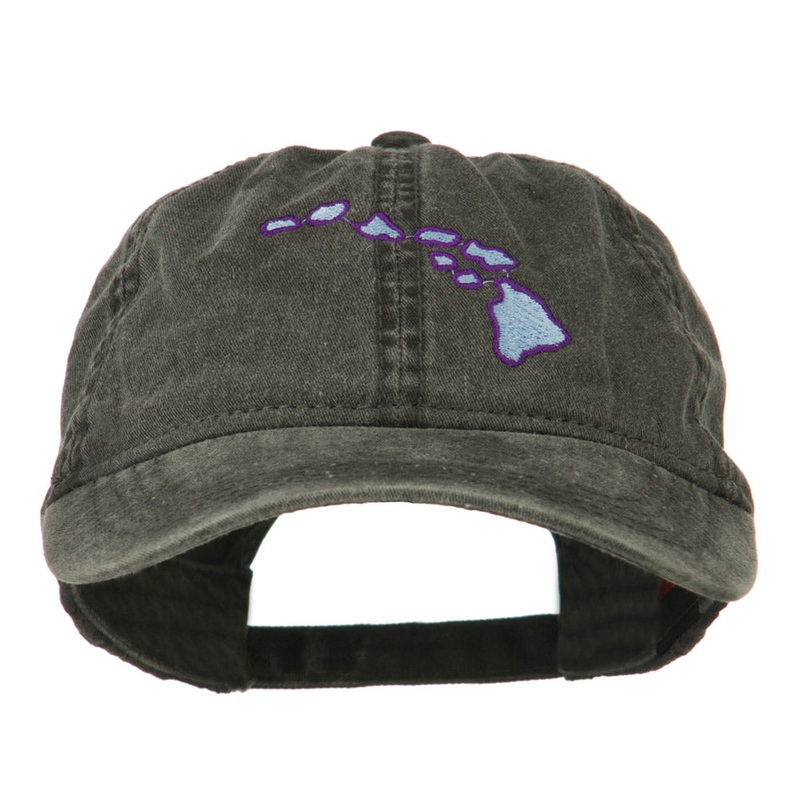 Hawaii State Map Embroidered Washed Cap Black One Size