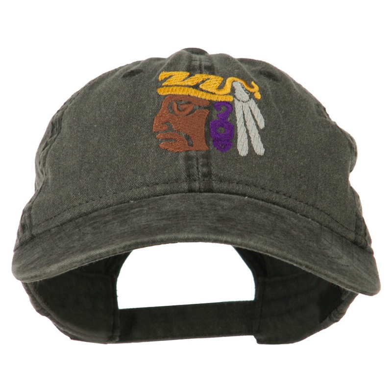 Mayan Head Embroidered Washed Cap Black One Size