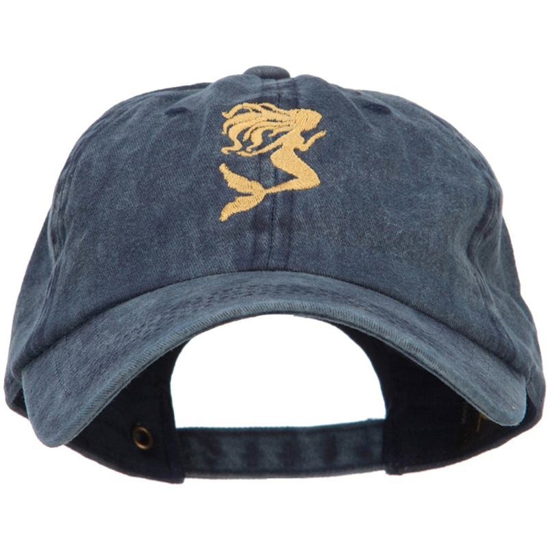 Mermaid Shape Embroidered Washed Cotton Cap Navy One Size